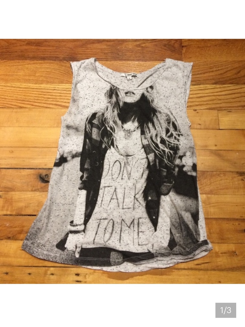 Don’t Talk To Me Graphic Sleeveless Tee - Grey Black Photo Print